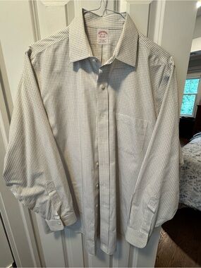 Brooks Brothers White with Light Blue Micro-Check Dress Shirt